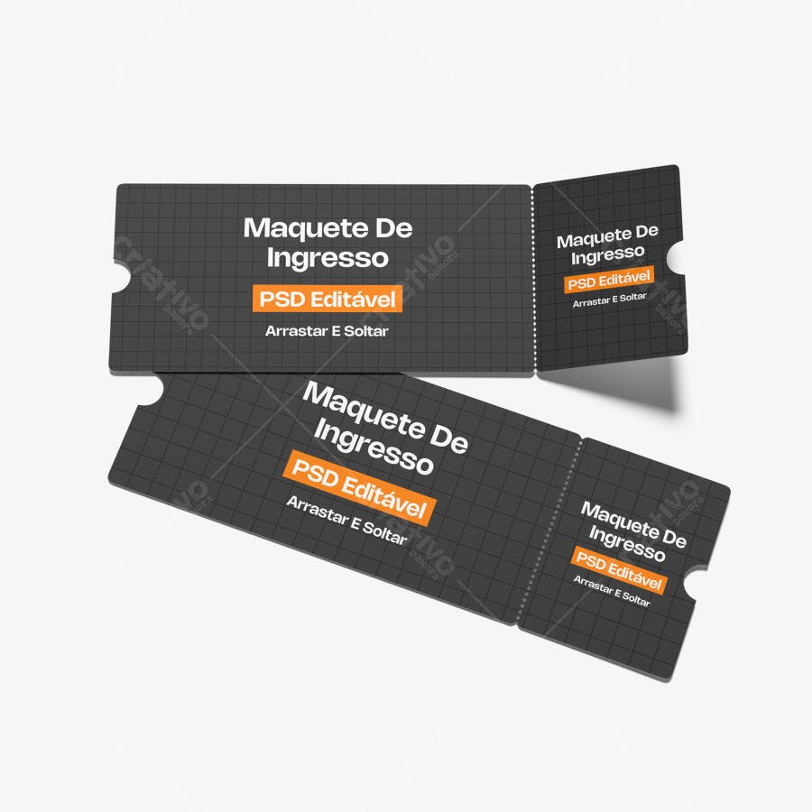Mockup Ingresso Ticket Evento Fundo Branco Editável