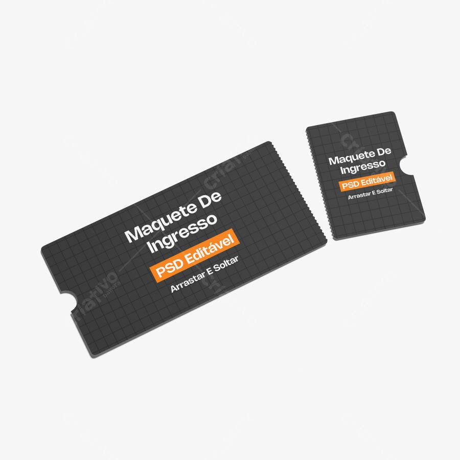 Mockup Ingresso Ticket Evento Picotado Fundo Branco Editável