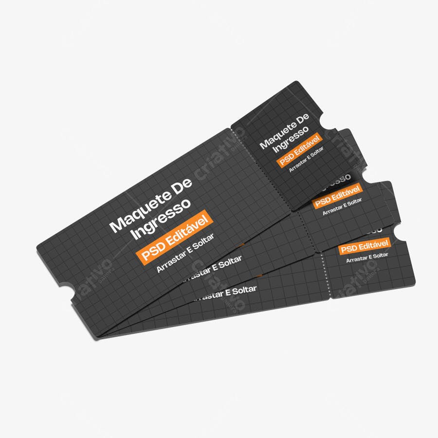 Mockup Ingresso Ticket Papel Fundo Branco Editável