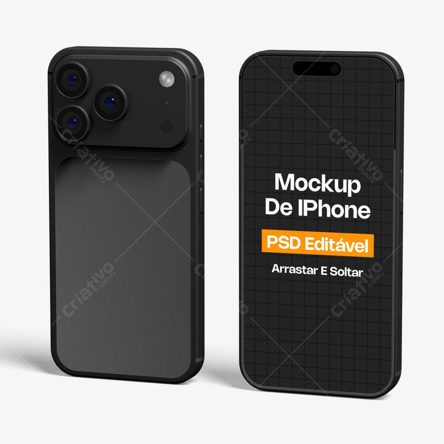 Mockup iPhone 14 Pro Max Preto Frontal e Verso Editável