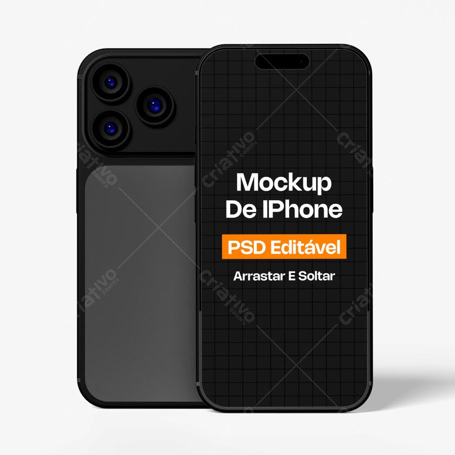 Mockup iPhone 14 Pro Max Preto Fundo Branco Editável