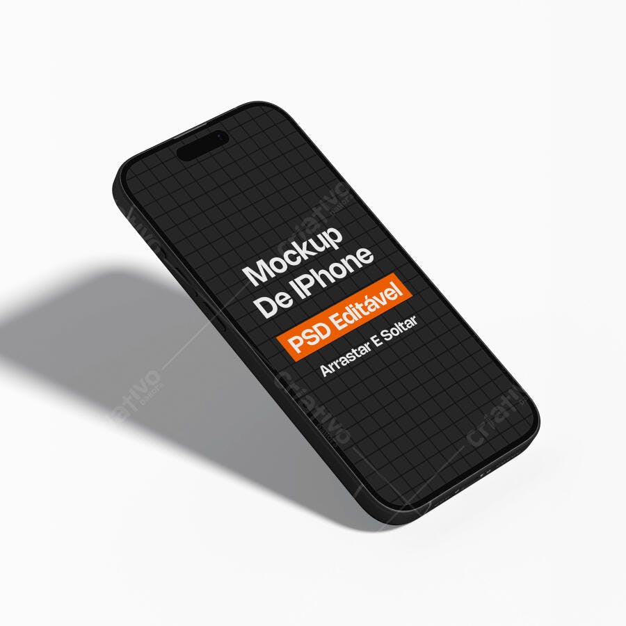 Mockup iPhone Preto Perspectiva Fundo Branco Editável