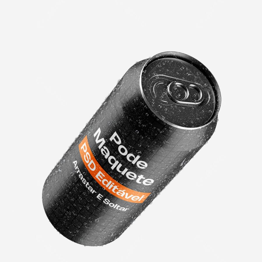 Mockup Lata de Refrigerante Cerveja Metal Gotas Editável