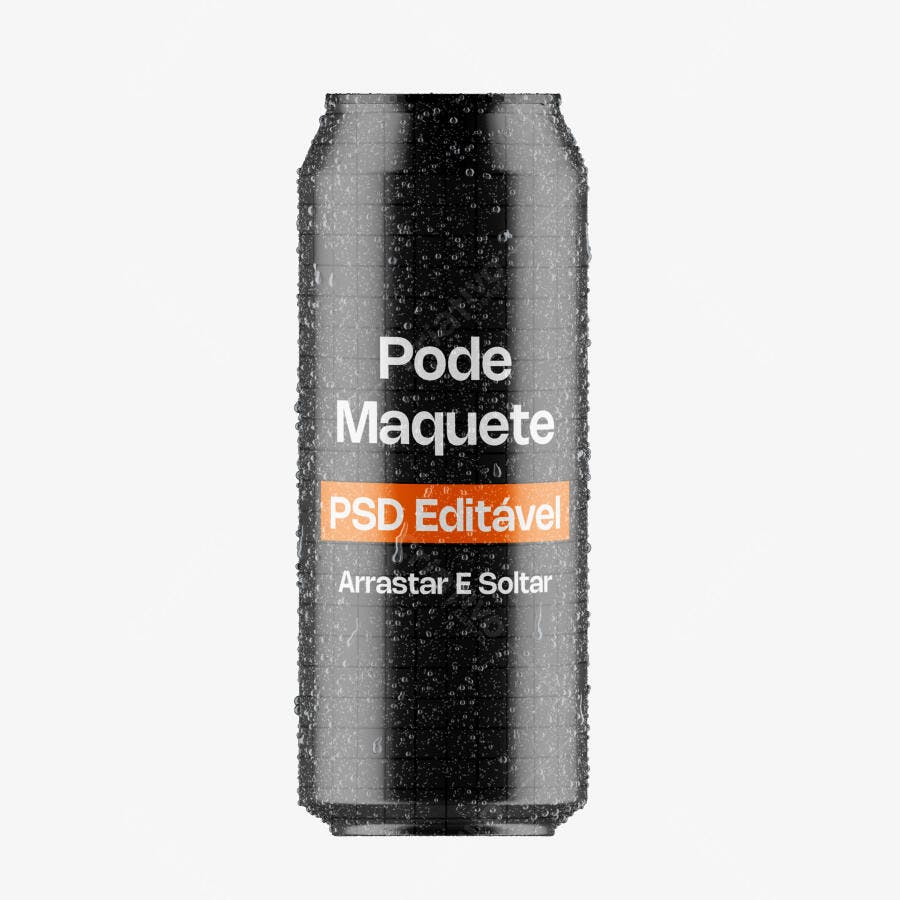 Mockup Lata Refrigerante Cerveja Gotas Água Fundo Branco Editável