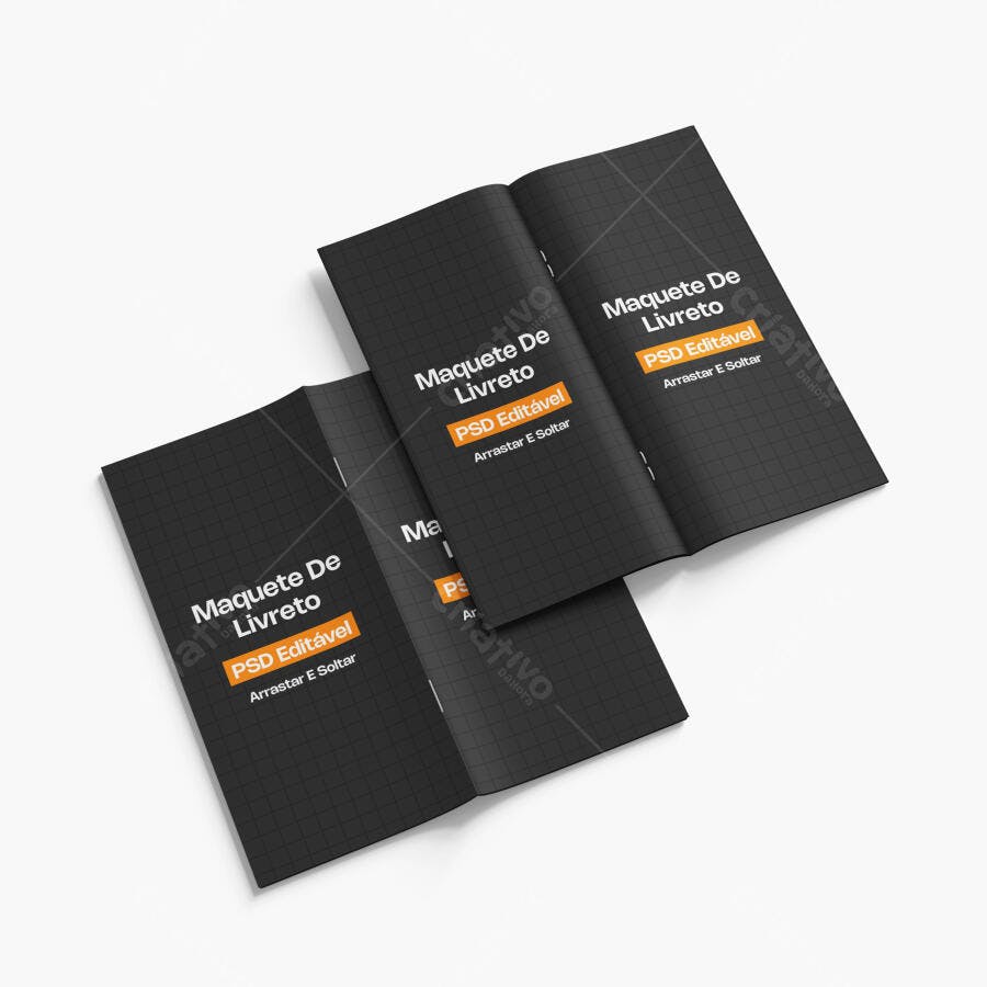 Mockup Livreto Brochura Aberto Fundo Branco Editável