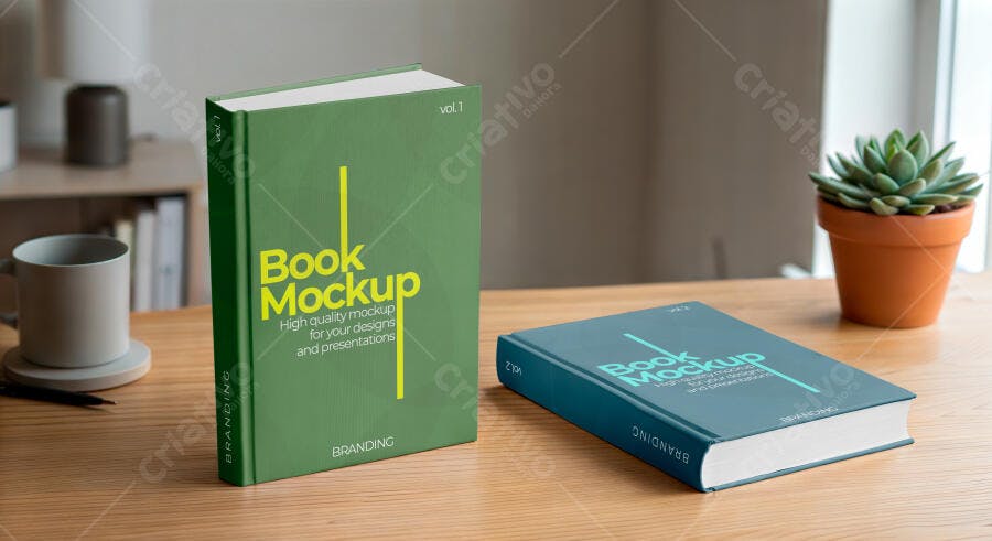 Mockup Livro Capa Dura Mesa Madeira Realista Editável