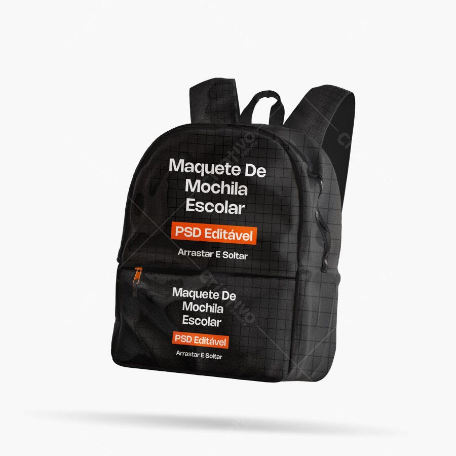Mockup Mochila Escolar Preta Flutuando Fundo Branco Editável