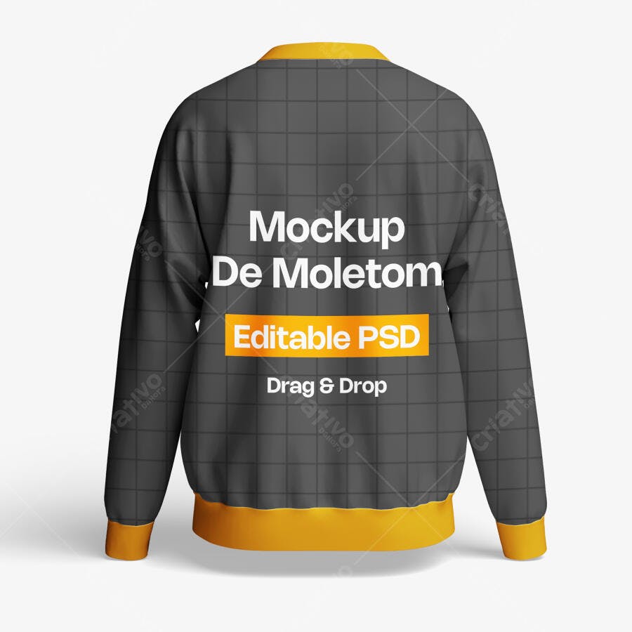 Mockup Moletom Cinza Costas Fundo Branco Editável