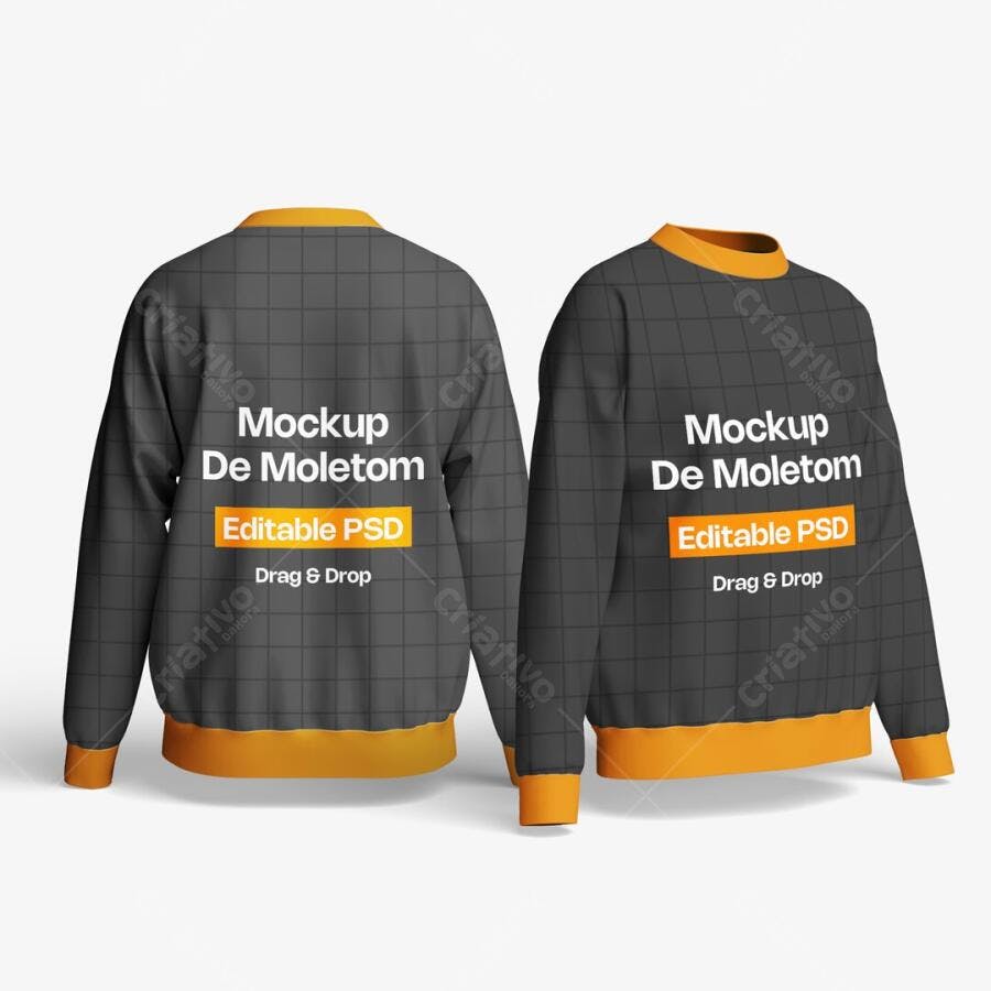 Mockup Moletom Masculino Frente e Verso Fundo Branco Editável
