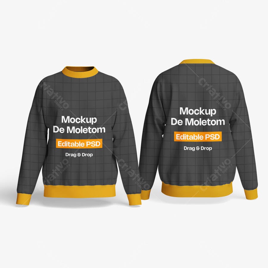 Mockup Moletom Preto e Amarelo Frente e Verso Editável