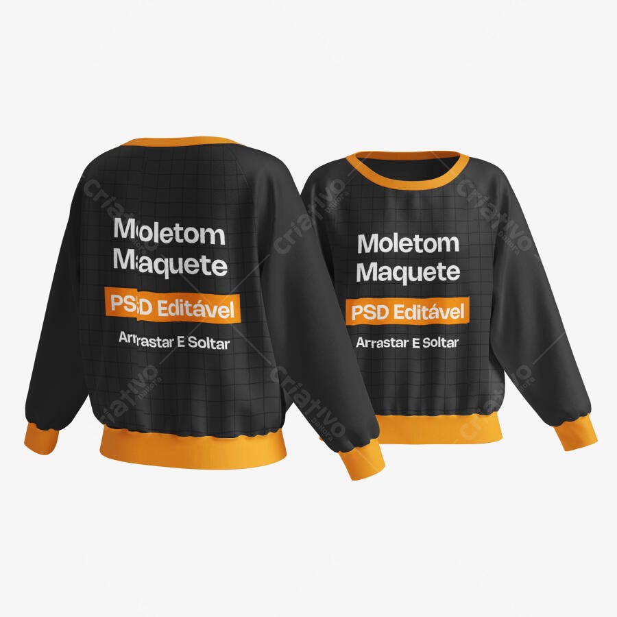 Mockup Moletom Preto e Laranja Frente e Costas Editável