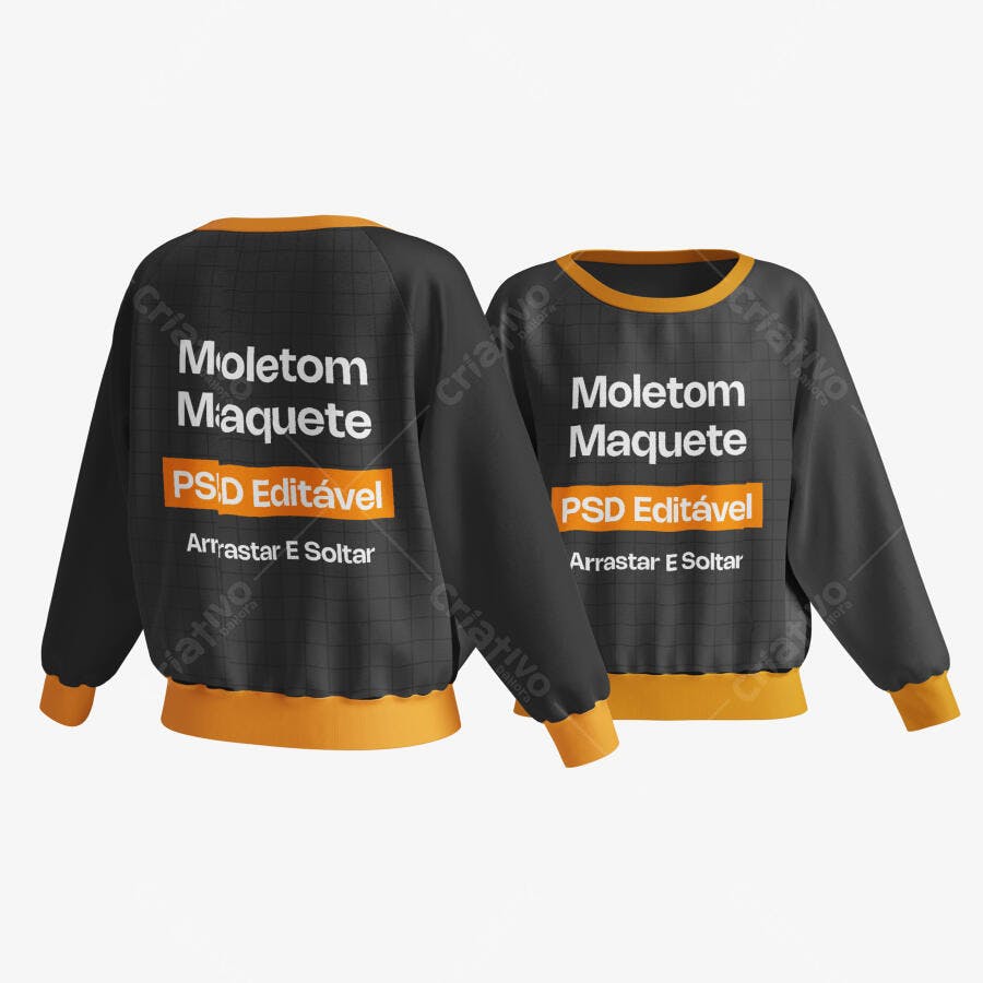 Mockup Moletom Preto e Laranja Frente e Verso Editável