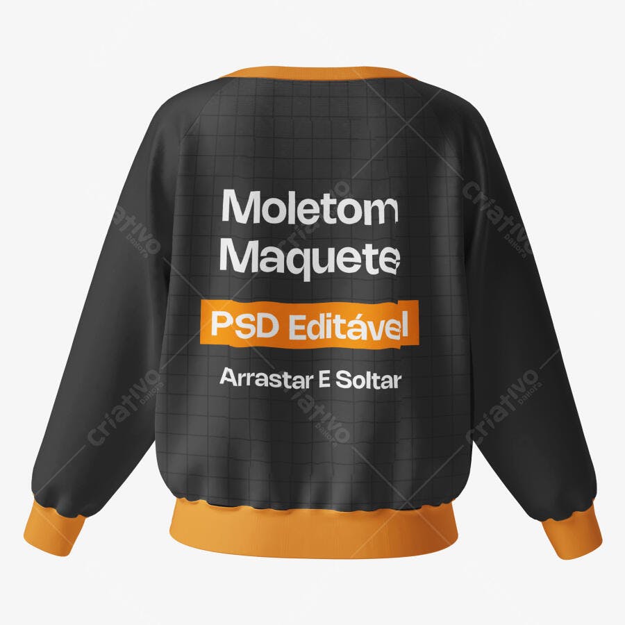 Mockup Moletom Preto Liso Costas Fundo Branco Editável