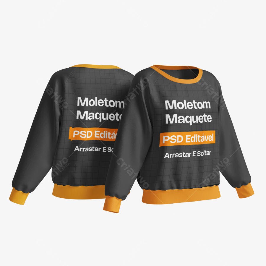 Mockup Moletom Preto Liso Frente e Verso Editável