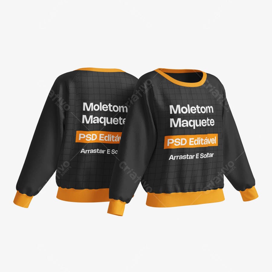 Mockup Moletom Preto Liso Frente e Verso Editável