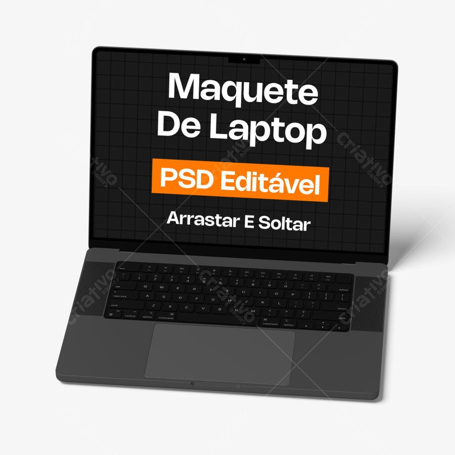 Mockup Notebook Cinza Fundo Branco 3/4 Editável