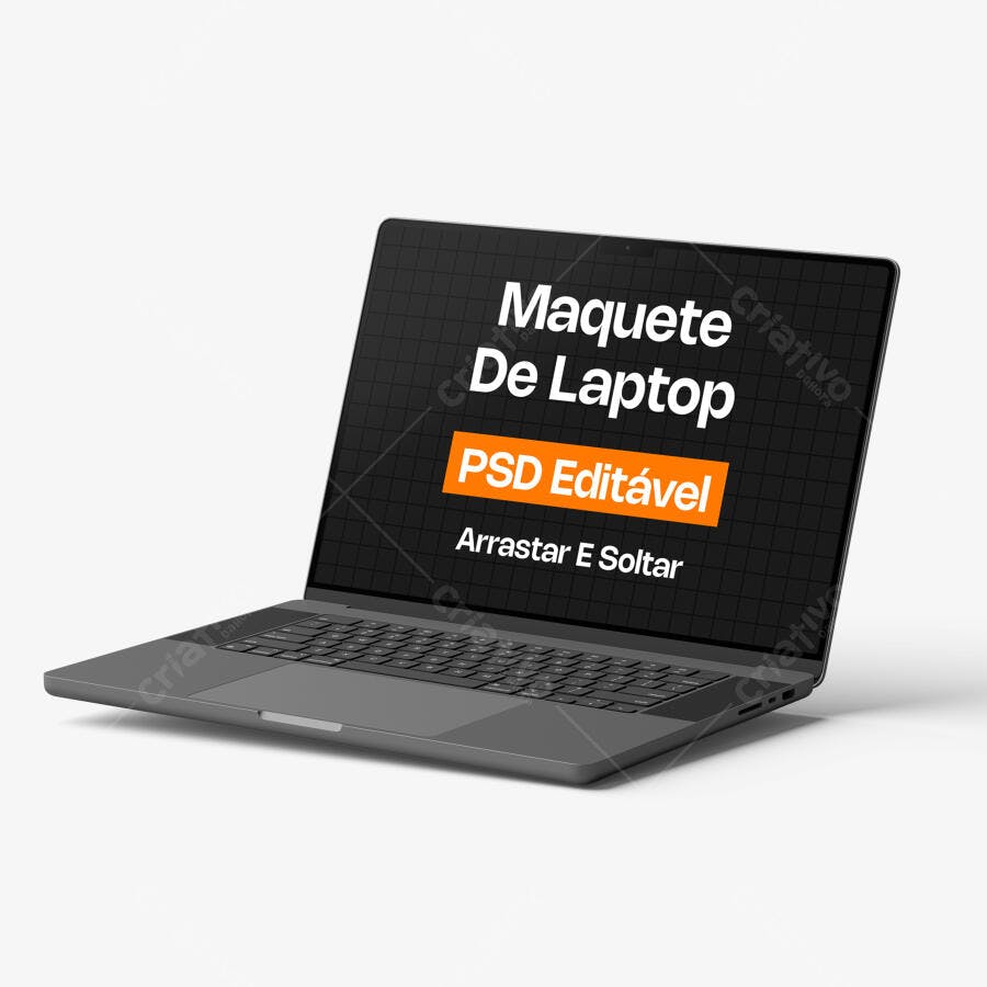 Mockup Notebook Moderno Tela Aberta Fundo Branco Editável