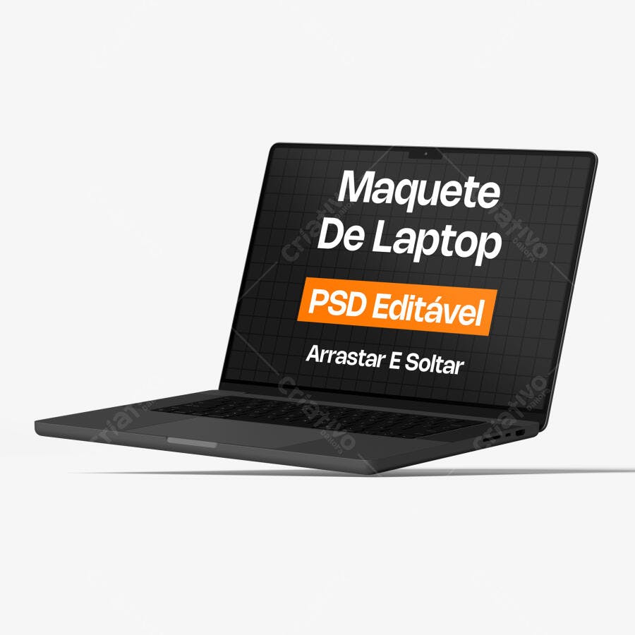 Mockup Notebook Preto Flutuando Fundo Branco Editável