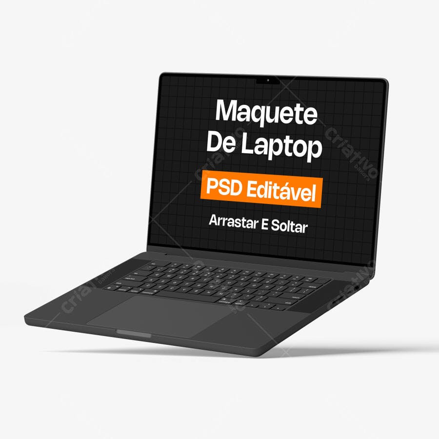 Mockup Notebook Preto Fundo Branco Isométrico Editável