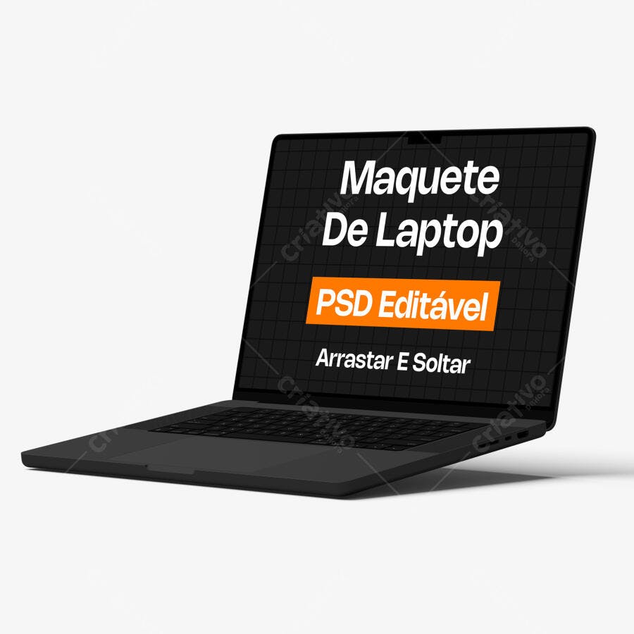 Mockup Notebook Preto Tela Flutuante Fundo Branco Editável