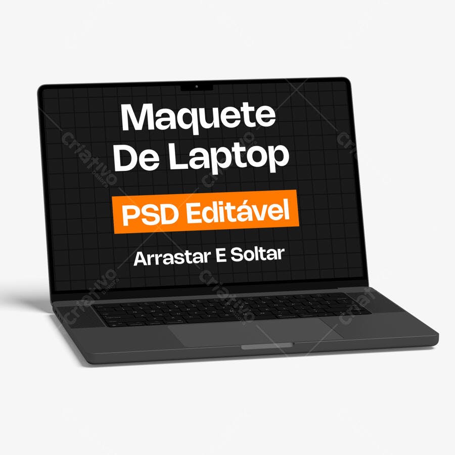 Mockup Notebook Preto Tela Frontal Fundo Branco Editável