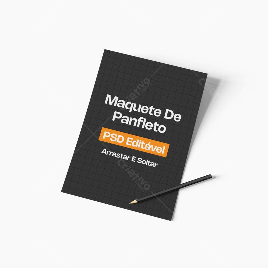 Mockup Panfleto Flyer Papel 3/4 Fundo Branco Editável