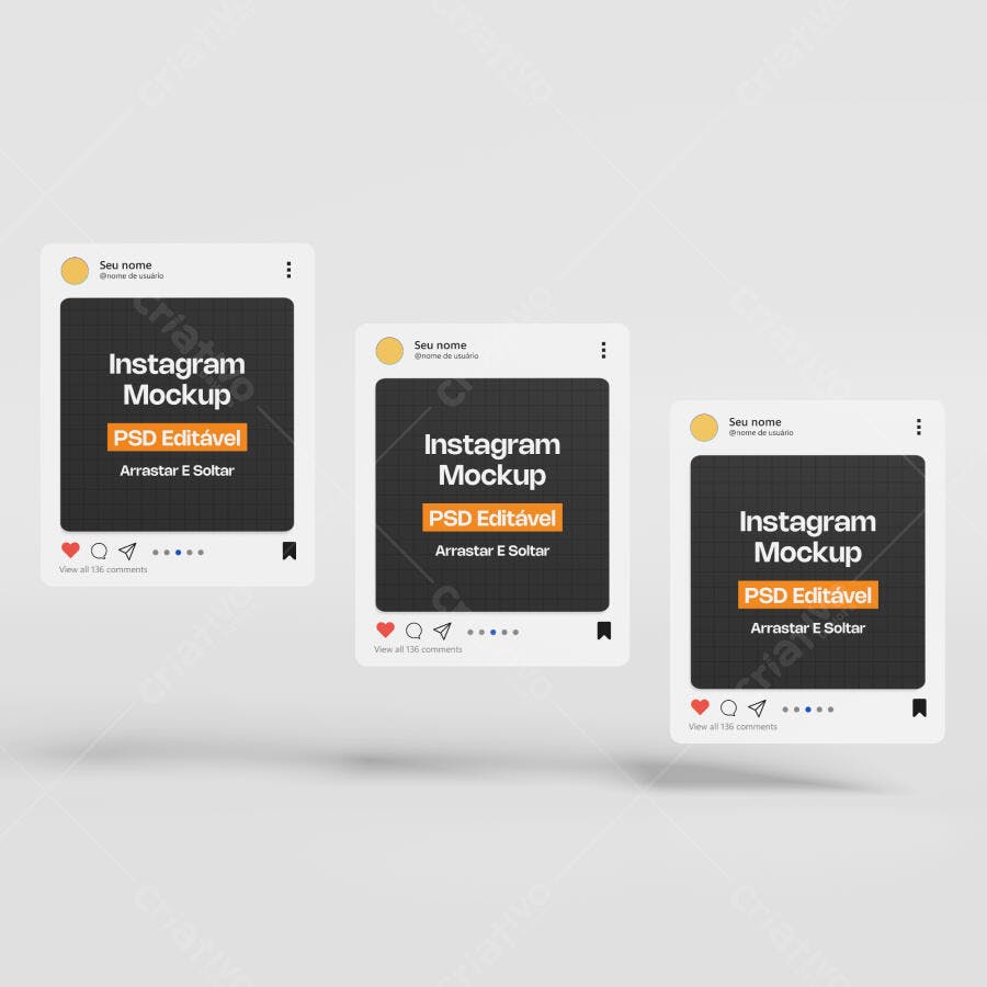 Mockup Post Instagram Flutuante Fundo Branco Editável