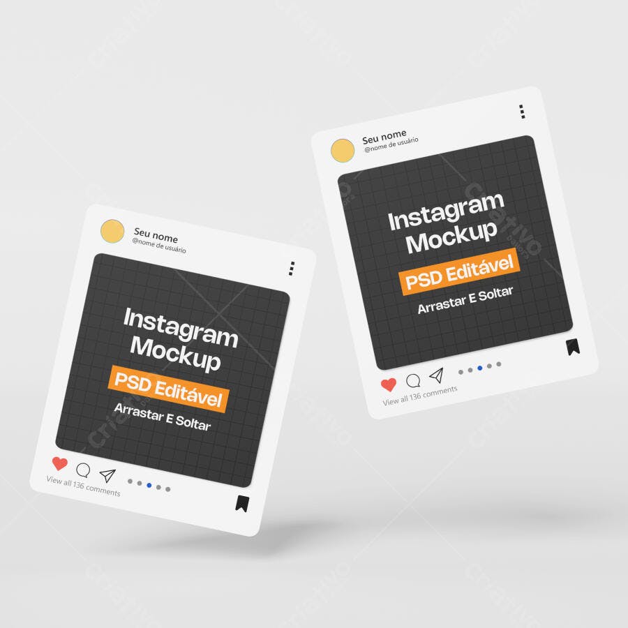 Mockup Post Instagram Flutuante Fundo Branco Editável