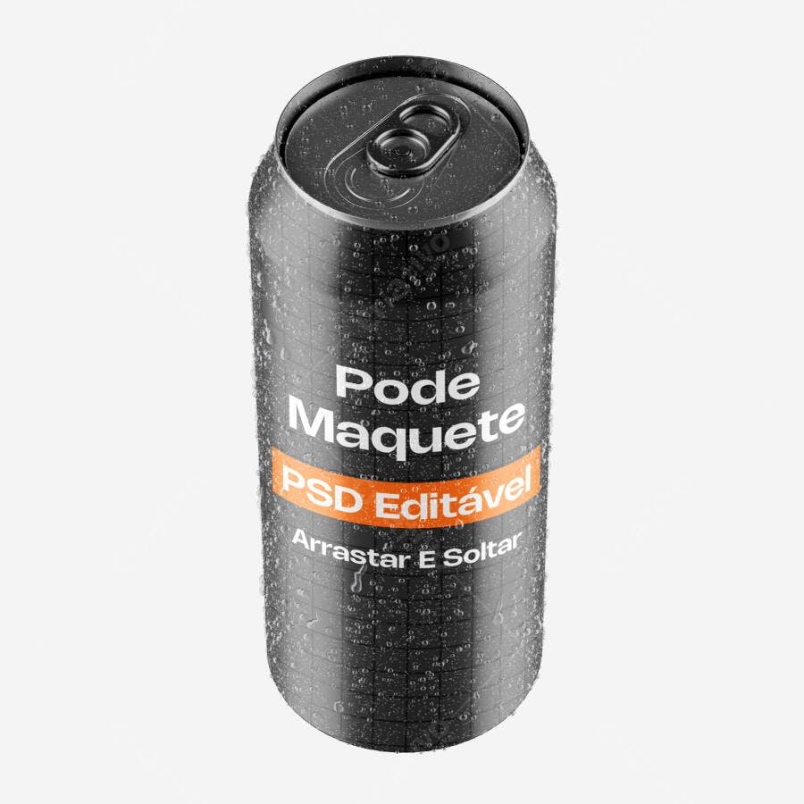 Mockup Realista Lata de Refrigerante Cerveja Gotas Editável