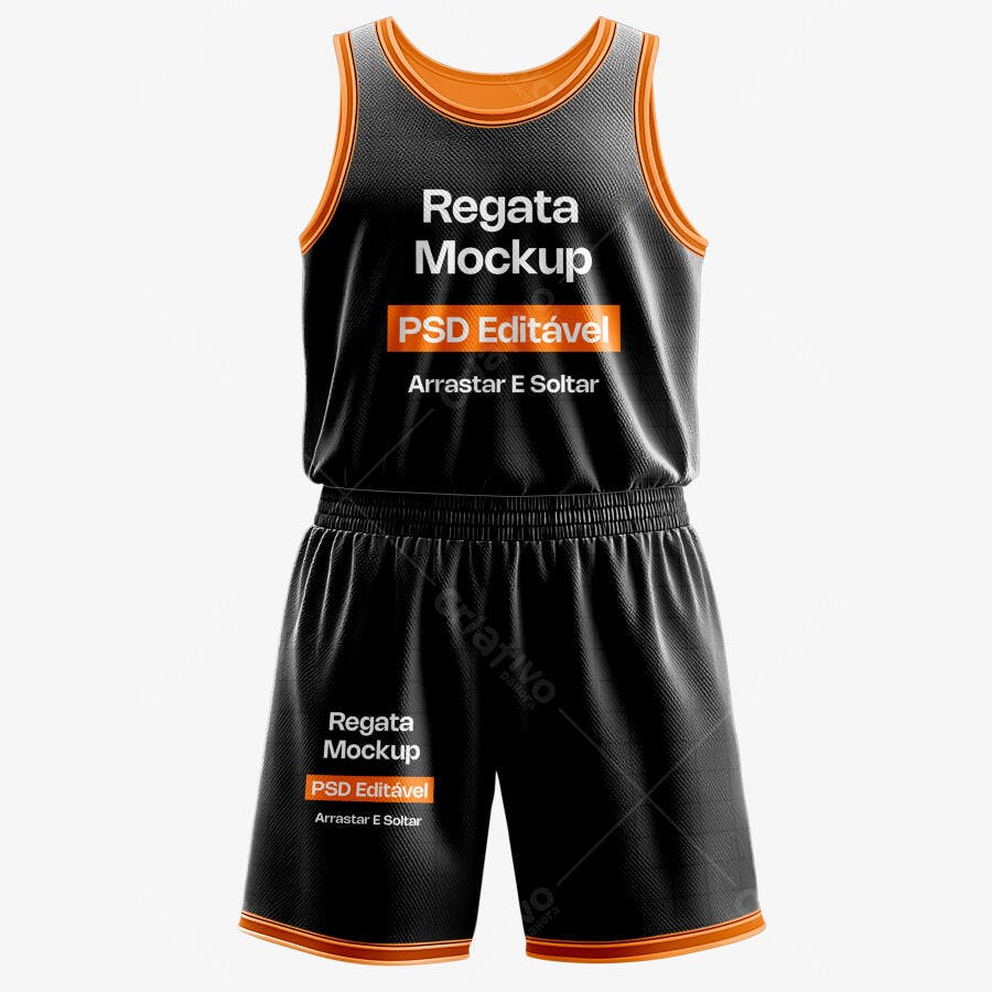 Mockup Realista Uniforme Basquete Regata e Shorts Editável