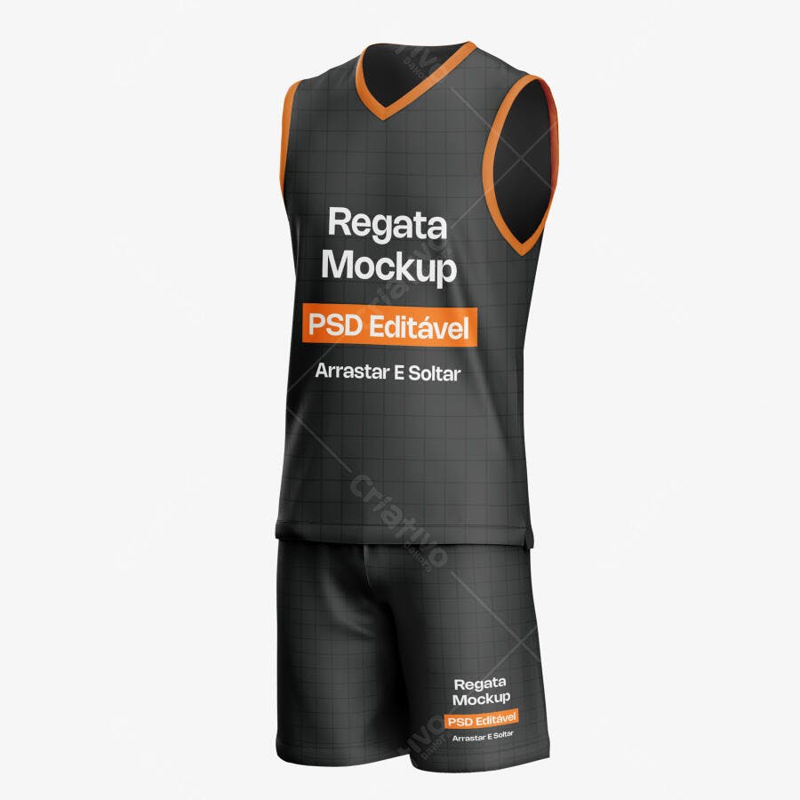Mockup Regata e Short Esportivo Preto Editável PSD