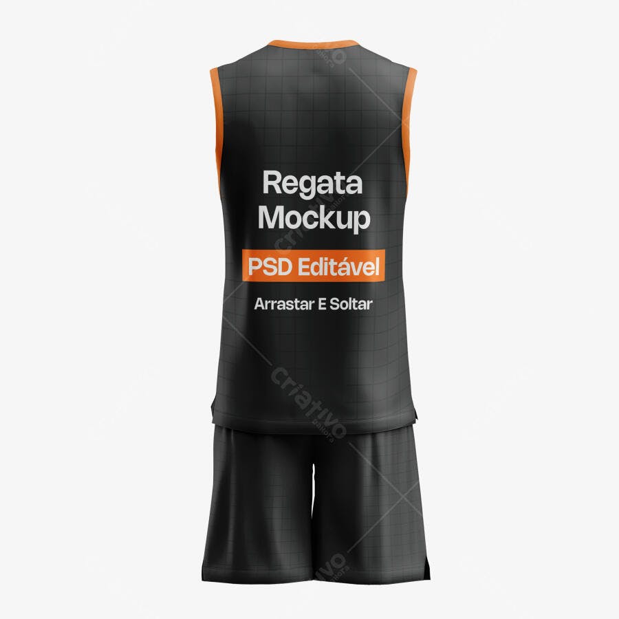 Mockup Regata e Short Esportivo Preto Verso Editável