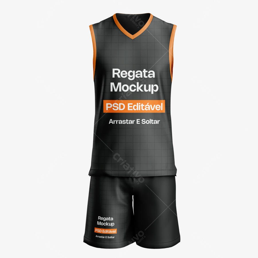 Mockup Regata e Shorts Esportivo Preto Frontal Editável