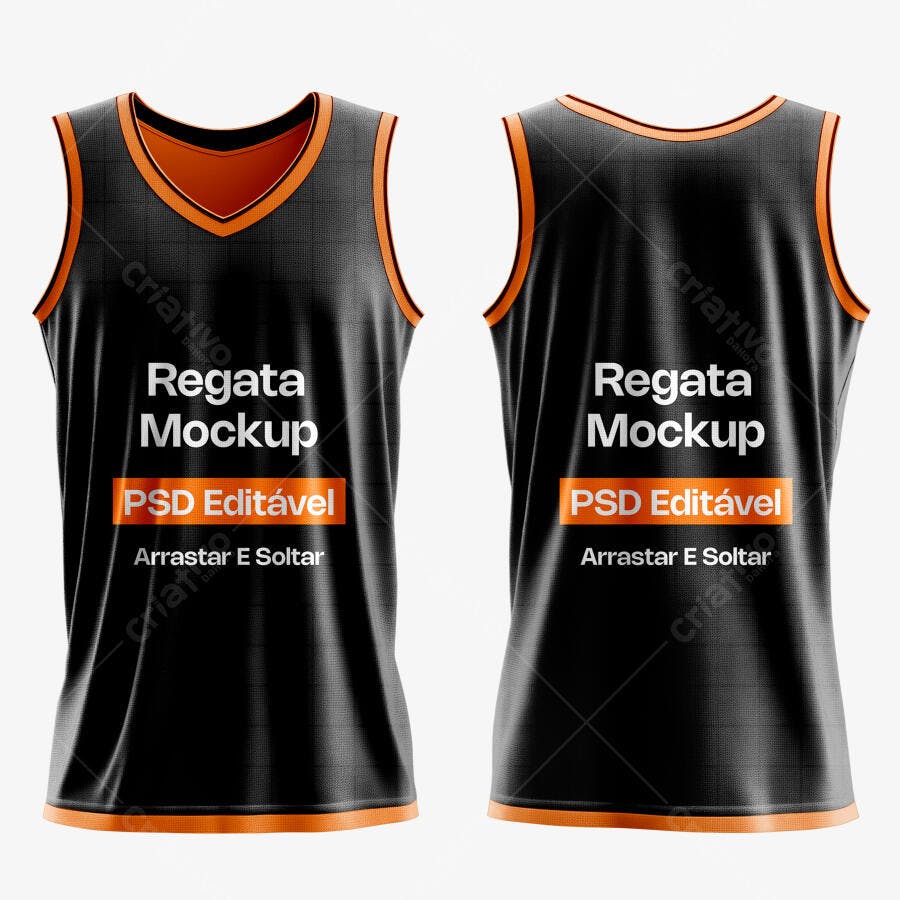 Mockup Regata Esportiva Preta Laranja Frente Verso Editável
