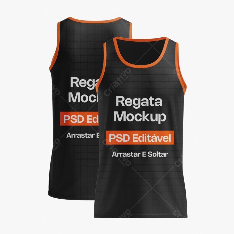 Mockup Regata Masculina Frente e Verso Fundo Branco Editável