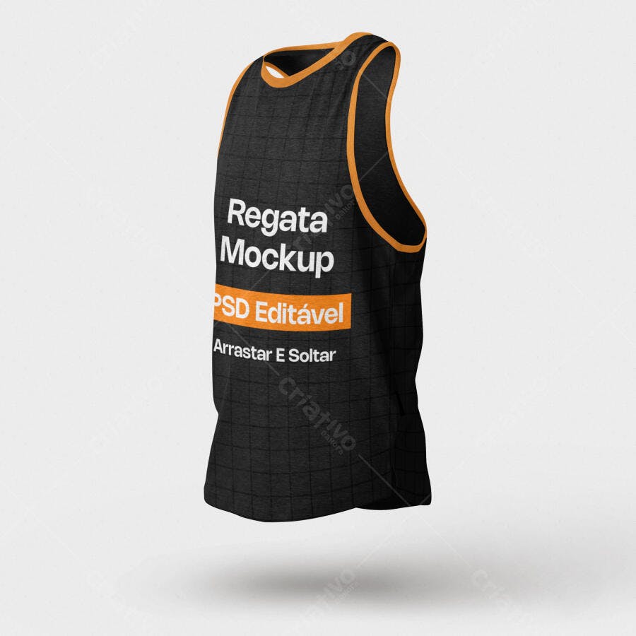 Mockup Regata Masculina Preta 3/4 Fundo Branco Editável