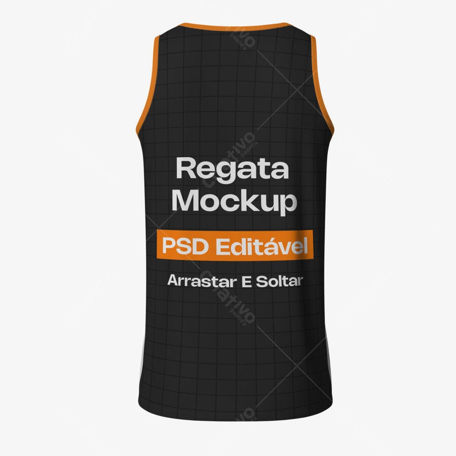 Mockup Regata Masculina Preta Costas Fundo Branco Editável