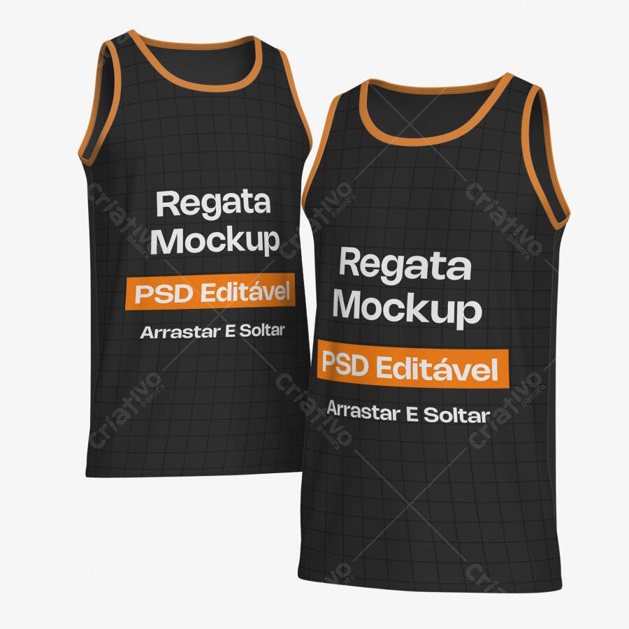 Mockup Regata Masculina Preta Frente e Costas Editável