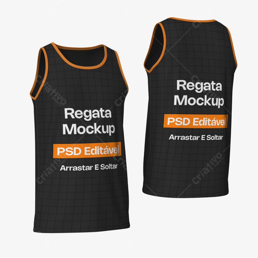 Mockup Regata Masculina Preta Frente e Verso Editável