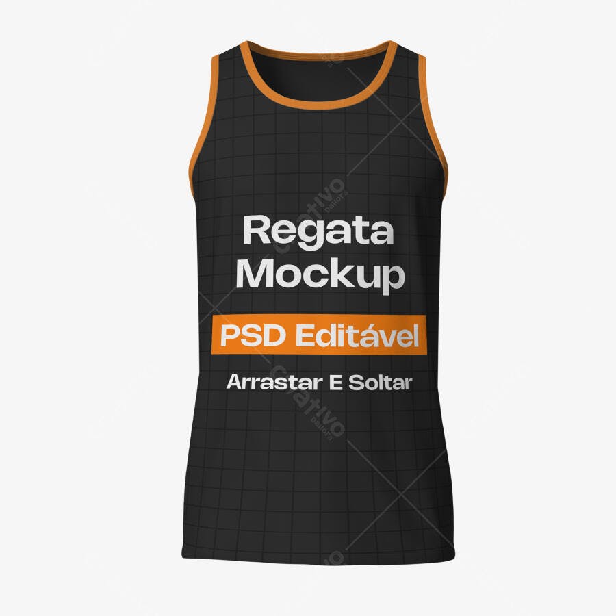 Mockup Regata Masculina Preta Frente Fundo Branco Editável