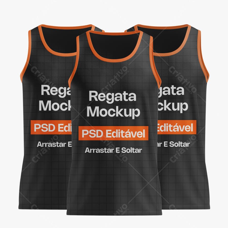 Mockup Regata Masculina Preta Fundo Branco Editável