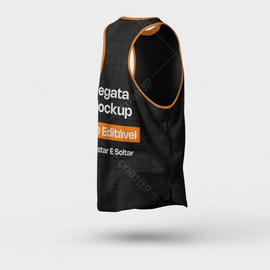 Mockup Regata Masculina Preta Lateral Fundo Branco Editável