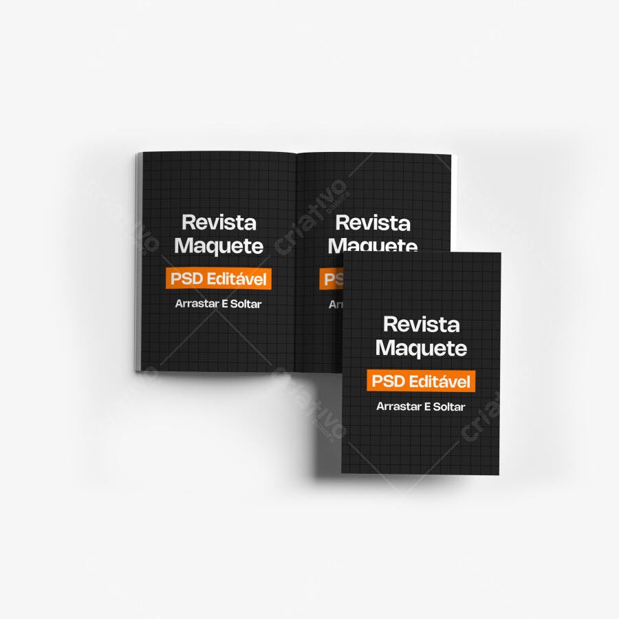 Mockup Revista A4 Aberta e Fechada Fundo Branco Editável