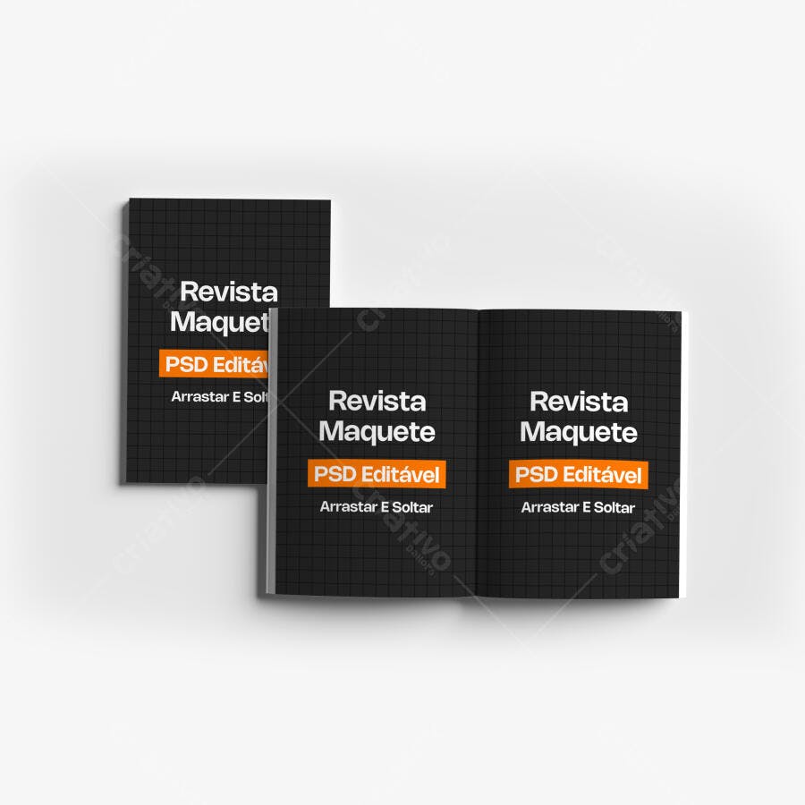 Mockup Revista Aberta e Fechada Fundo Branco Editável