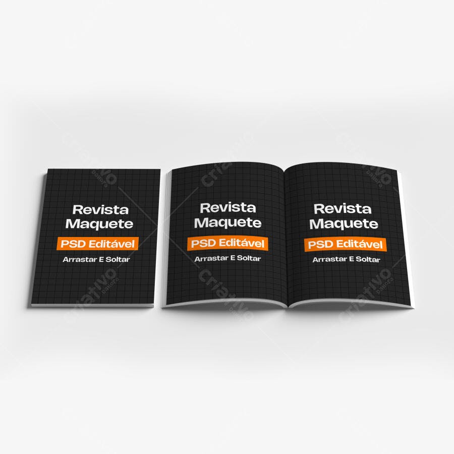 Mockup Revista Capa e Páginas Abertas Fundo Branco Editável