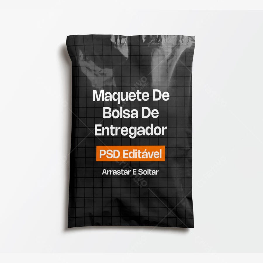Mockup Saco Plástico Embalagem Delivery Fundo Branco Editável