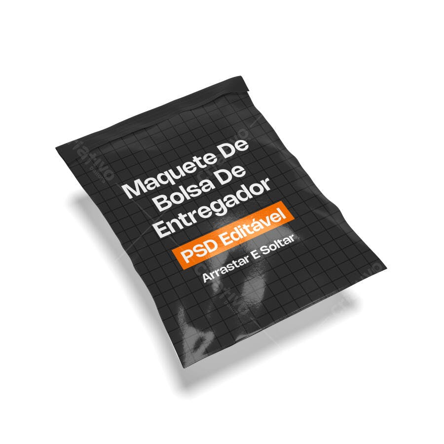 Mockup Sacola de Entregador Plástico 3/4 Fundo Branco Editável