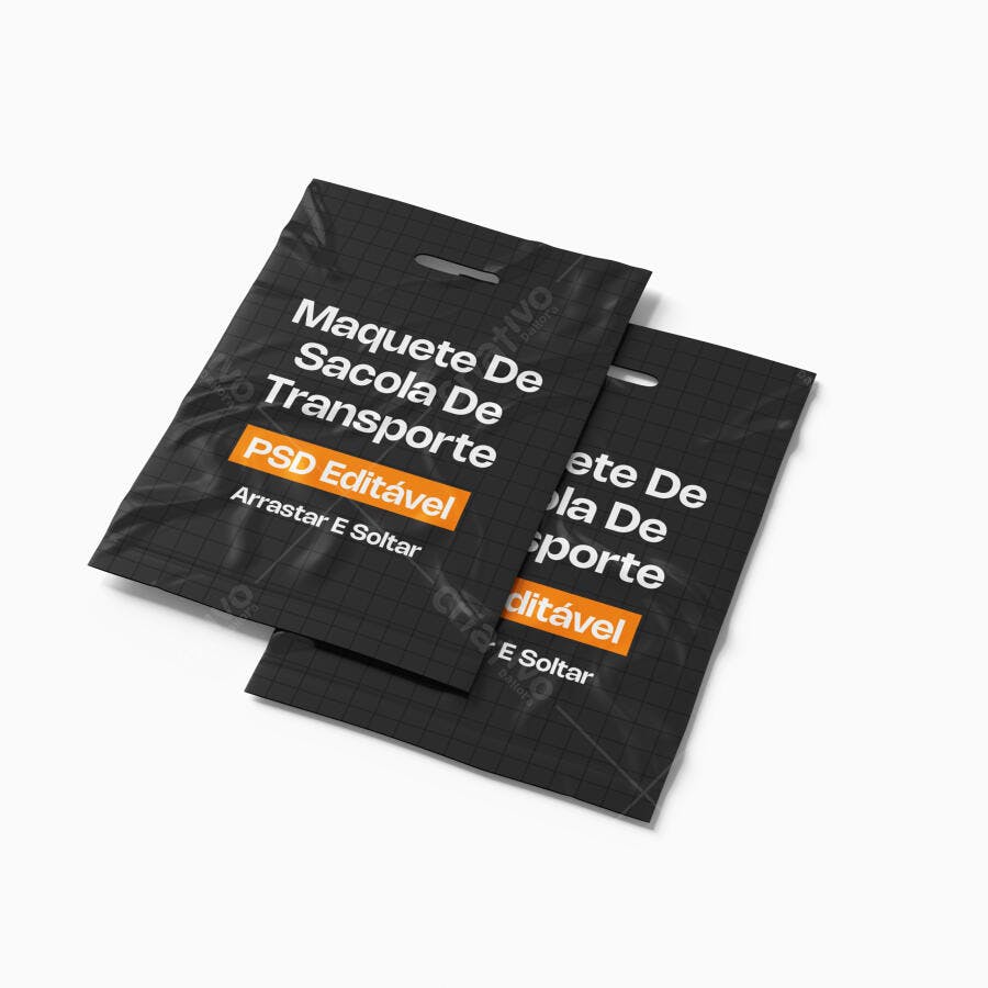 Mockup Sacola Transporte Plástico Preto Fundo Branco Editável
