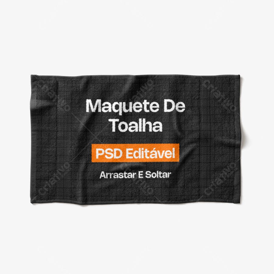 Mockup Toalha Preta Vista Superior Fundo Branco Editável