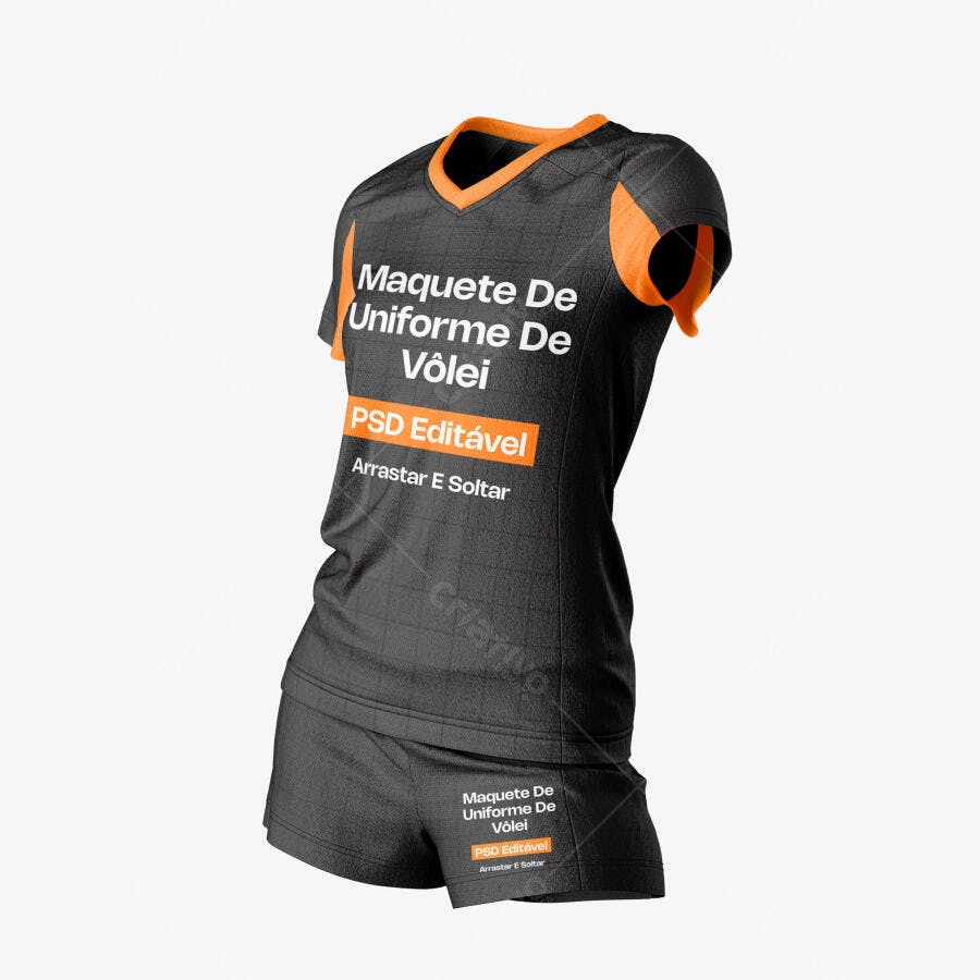 Mockup Uniforme Vôlei Feminino Preto Laranja Editável